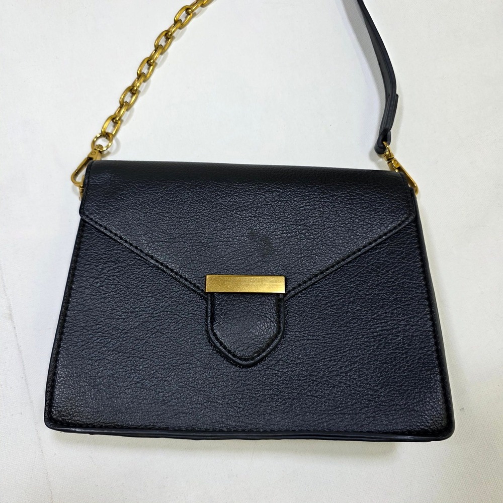 Rachel Zoe Crossbody Bag Womens Small Black Pebbled Gold Chain Envelope Purse